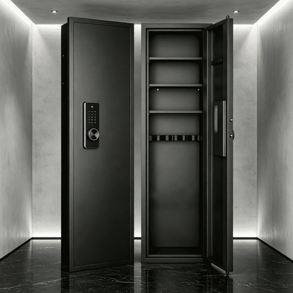 53 inch Biometric Wall Safe for Rifles, Hidden In Wall Gun Safe with Fingerprint Recognition Digital Password Lock and Adjustable Shelves, Concealed Firearm Storage Cabinet for Bedroom Closet Office