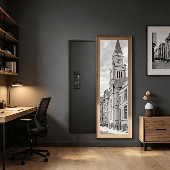 53 inch Hidden Home Safe Cabinet, Biometric Fingerprint In Wall Gun Safe with Touch Panel Digital Lock Adjustable Shelves, Concealed Storage Cabinet for Rifles Firearms Documents and Personal Items