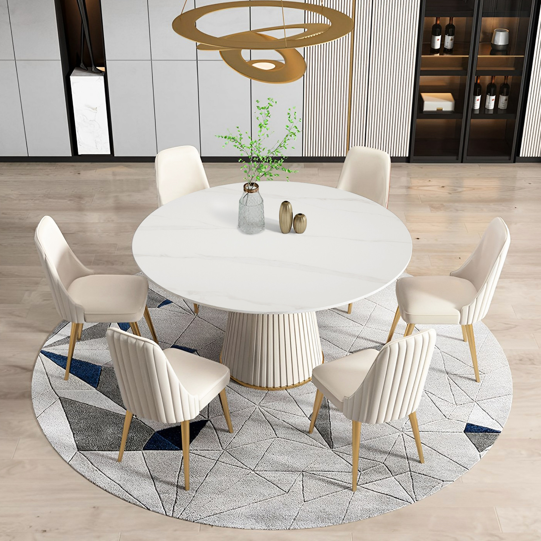 53-inch Sintered Stone Dining Table | 6 Solid Wood Chairs | Heat ...
