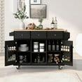 thumbnail image 1 of 53-inch Width Kitchen Island with Drop-Leaf Countertop Black, 1 of 5