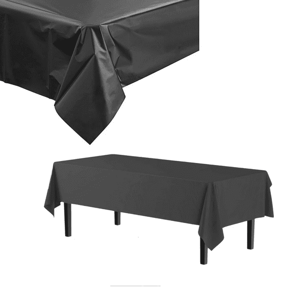 53 in x 108 in Plastic Rectangle Table Cover, Durable, Water Resistant, Disposable for Indoor, Outdoor Events, Banquets, Weddings, Parties, Easy Cleanup, Stylish Protection, Black