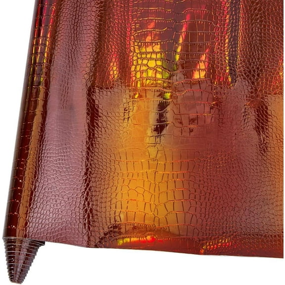 53 x 11.8 Inch 0.6MM Red Crocodile Texture Embossed PU Leather Sheets Metallic Iridescent Vinyl Fabric Glossy Mirrored Leather Roll for DIY Earrings Bows Crafts Making for DIY