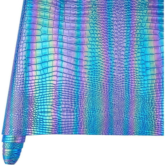 53 x 11.8 Inch 1MM Blue Metallic Iridescent PU Leather Roll Crocodile Texture Embossed Leather Sheets Holographic Glossy Mirrored Vinyl Fabric for DIY DIY Earrings Bows Crafts Making