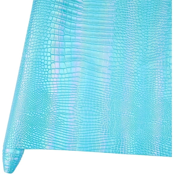 53 x 11.8 Inch 1MM Metallic Iridescent PU Leather Fabric Sheets Crocodile Embossed Leather Roll Glossy Holographic Mirrored Green Vinyl for DIY Earrings Bows Crafts Making