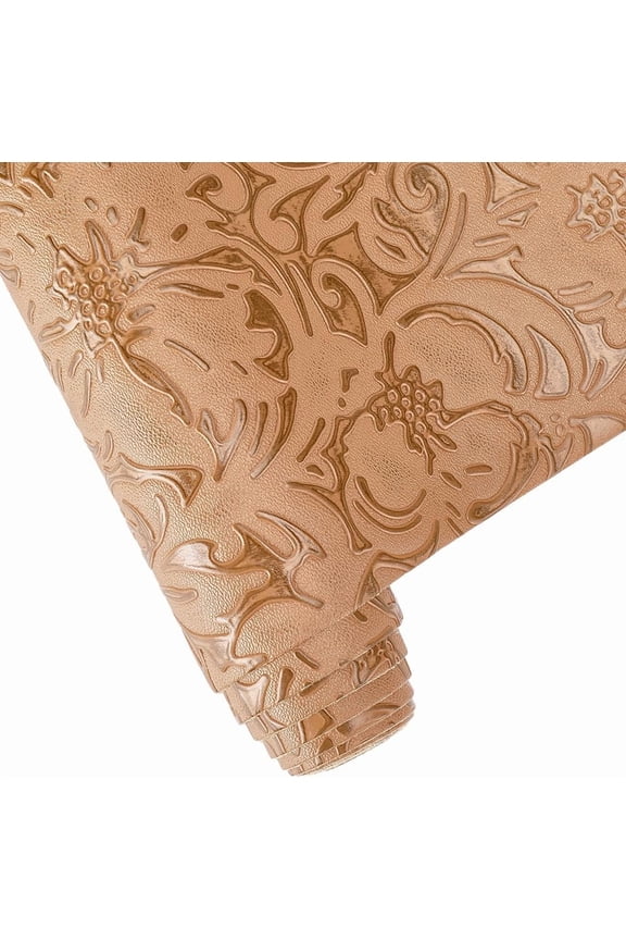 53 x 11.8 Inch Brown Embossed Leather Sheets Rolls for Crafts Retro Flower Textured Earrings Purses Making Large Vintage Bump Texture Sewing Upholstery Fabric for Handbags for DIY