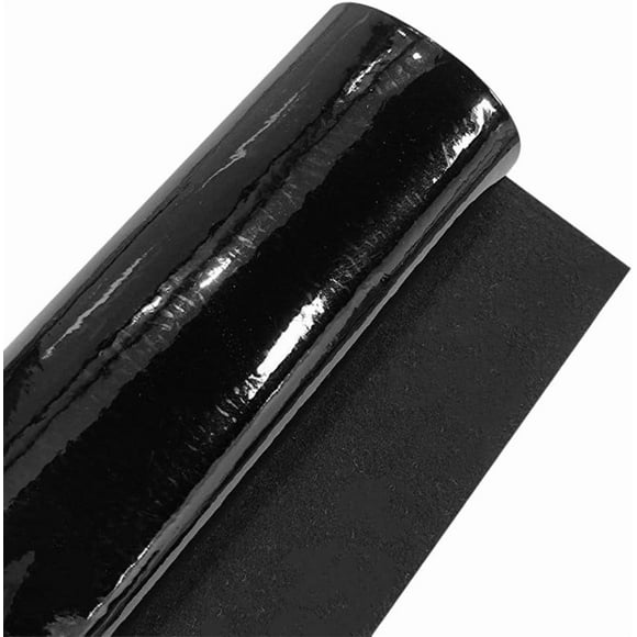 53 x 11.8 Inch Glossy Mirrored Faux Leather Roll 1mm Black PU Leather Sheet Smooth Solid Color Shiny Synthetic Leatherette Vinyl Fabric