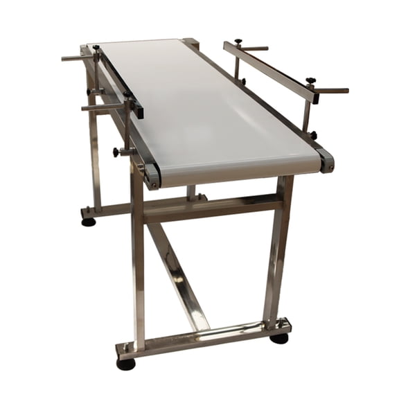 53''x 15.75'' PVC Belt Conveyor Machine with Double Guardrail & White Belt for Packing Shipping