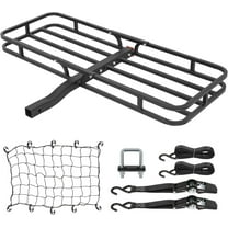 53 x 19 x 4-1/8 Inch Hitch Cargo Carrier, 500 lbs Capacity Steel Hitch Cargo Rack Basket with Cargo Net, Ratchet Strap, Tightener for Car SUV Truck Traveling Camping, 2" Receiver