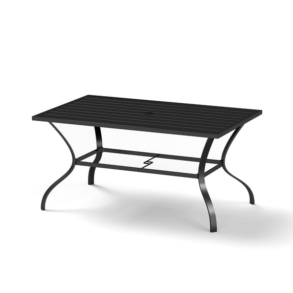 53"x 30" Metal Steel Rectangle Furniture Table with 2" Umbrella Hole for for 6 Piece Patio Dining Set, Black