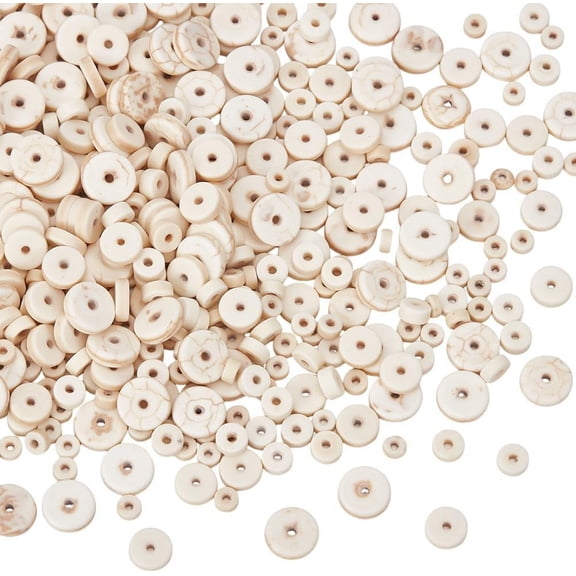 530 Pcs White Disc Turquoise Beads Dyed Floral White Stone Heishi Beads Flat Round Turquoise Gemstone Loose Spacer Beads for Jewellery Making Earrings Craft Bracelets Necklaces