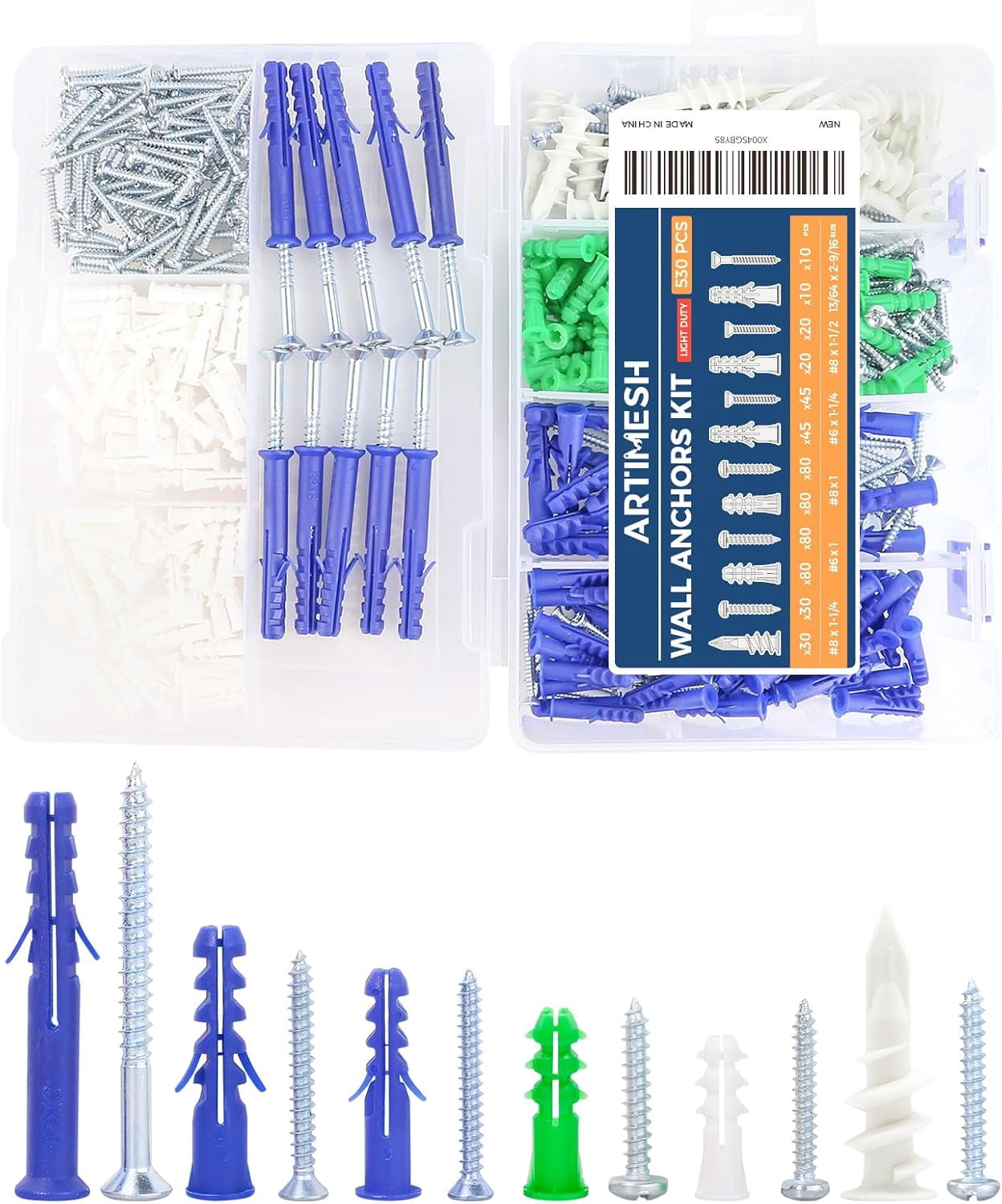 530PCS Wall Anchors Assortment Kit with Drywall Anchors and Screws, Picture Hangers, 6 Sizes Picture Frame Hanging Kit