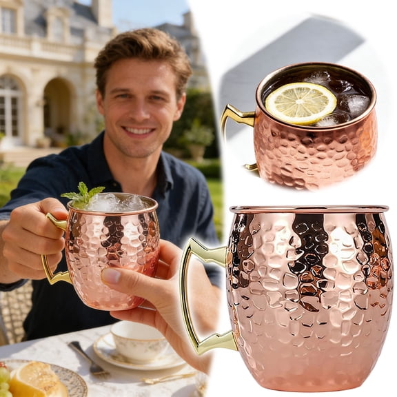 530ml Hammered Copper Moscow Mule Mug 304 Stainless Steel Insulated Cup for Iced Drinks Bar Party Use