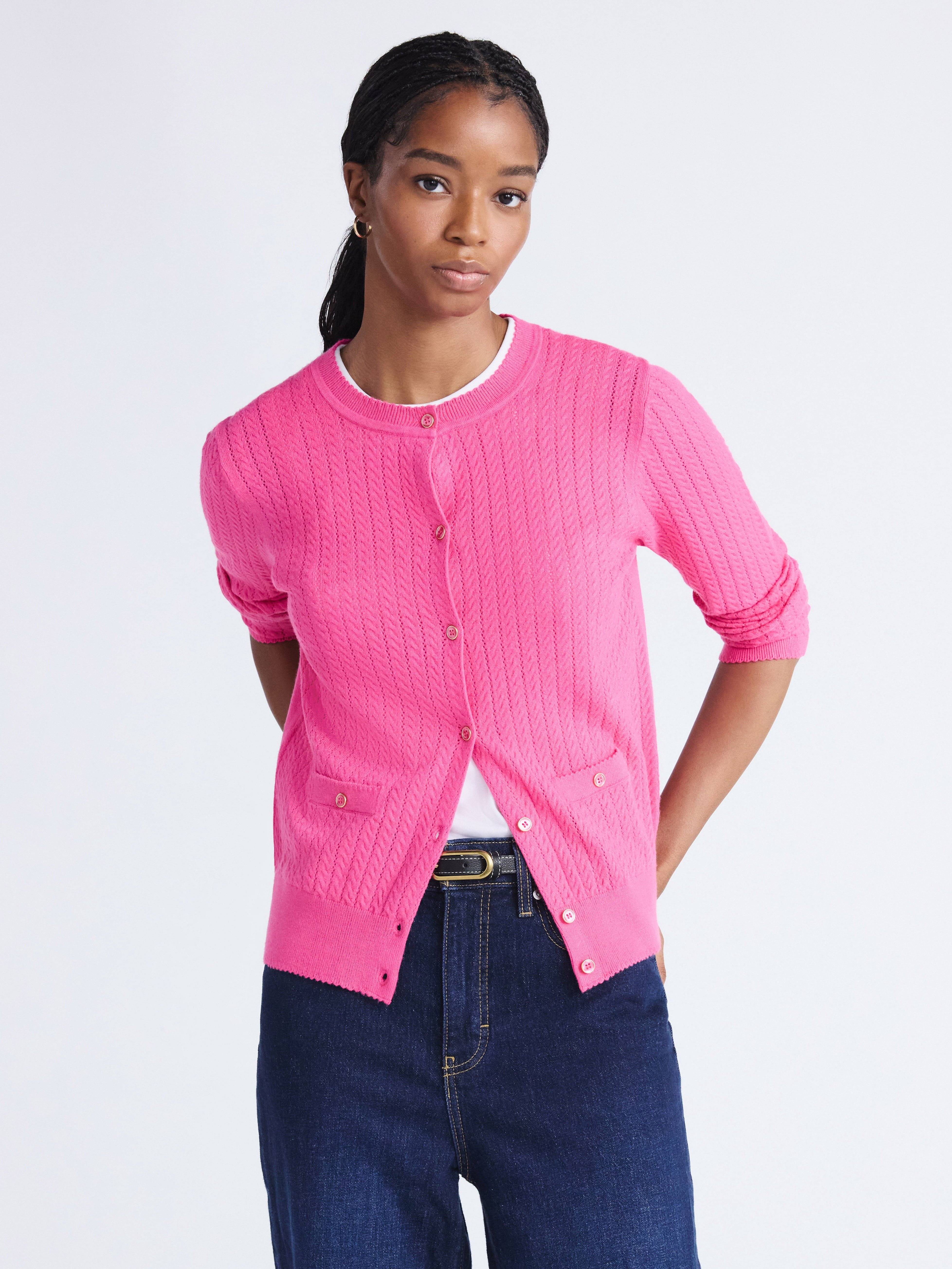 Free Assembly Women's and Women's Plus Cozy Yarn Welt Pocket Cable Cardigan Sweater, Midweight, Sizes XS-4X