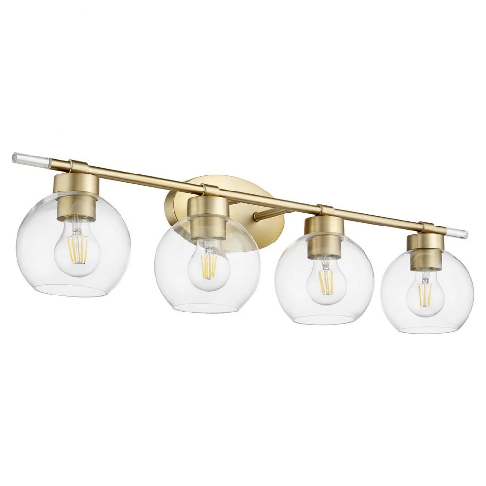 Aged Brass 4-Light Vanity with Clear Glass Shades