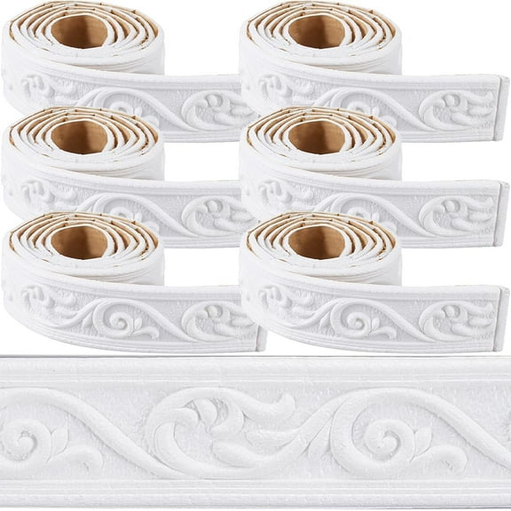 532 x 2in Crown Molding Peel and Stick Foam White Self Adhesive Flexible Trim 3D Sticky Vintage Decorative Wallpaper Border Wall Edging Foam Baseboard Mirror Border Wall Lines Hotel DIY Decor