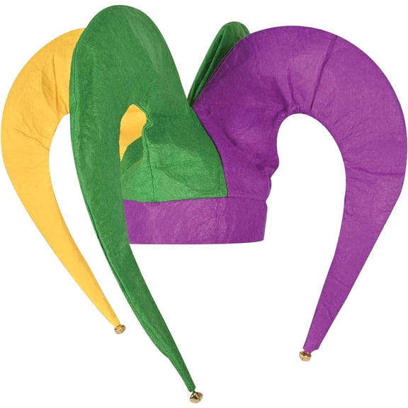 53334 Felt Jester Hat, One Size Fits Most, Green/Purple/Yellow