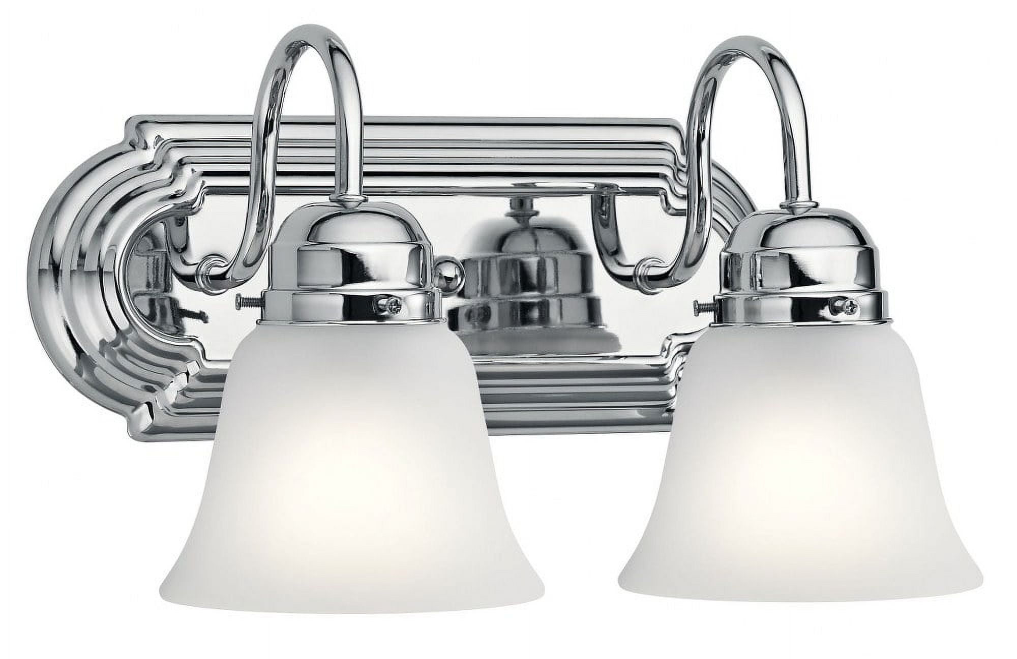 Chrome Curved Wall Mount Bathroom Vanity Light with Frosted Glass Bell Shades