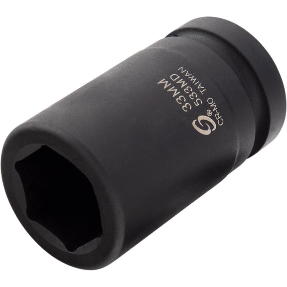 533MD, 1 Inch Drive, 33mm Deep Impact Socket, Cr-Mo Steel, Radius Corner Design, Chamfered Opening, Dual Size Markings