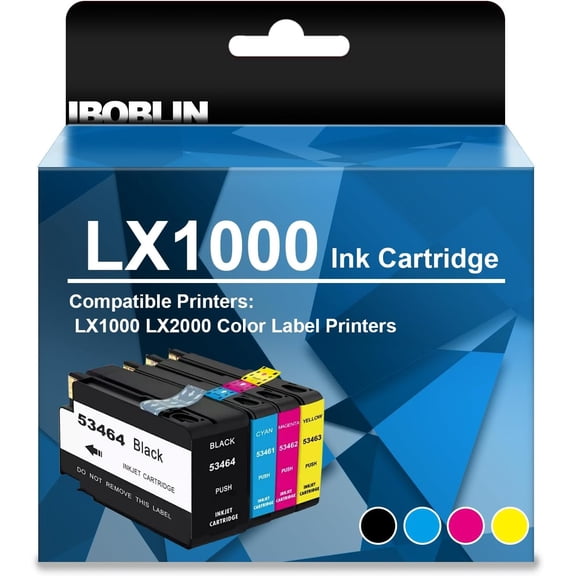 53465 Compatible for Primera LX1000 LX2000 Ink 53461 53462 53463 53464 Ink Replacement for LX1000 LX2000 Color Label Printers(4 Pack,Cyan Magenta Yellow Black)
