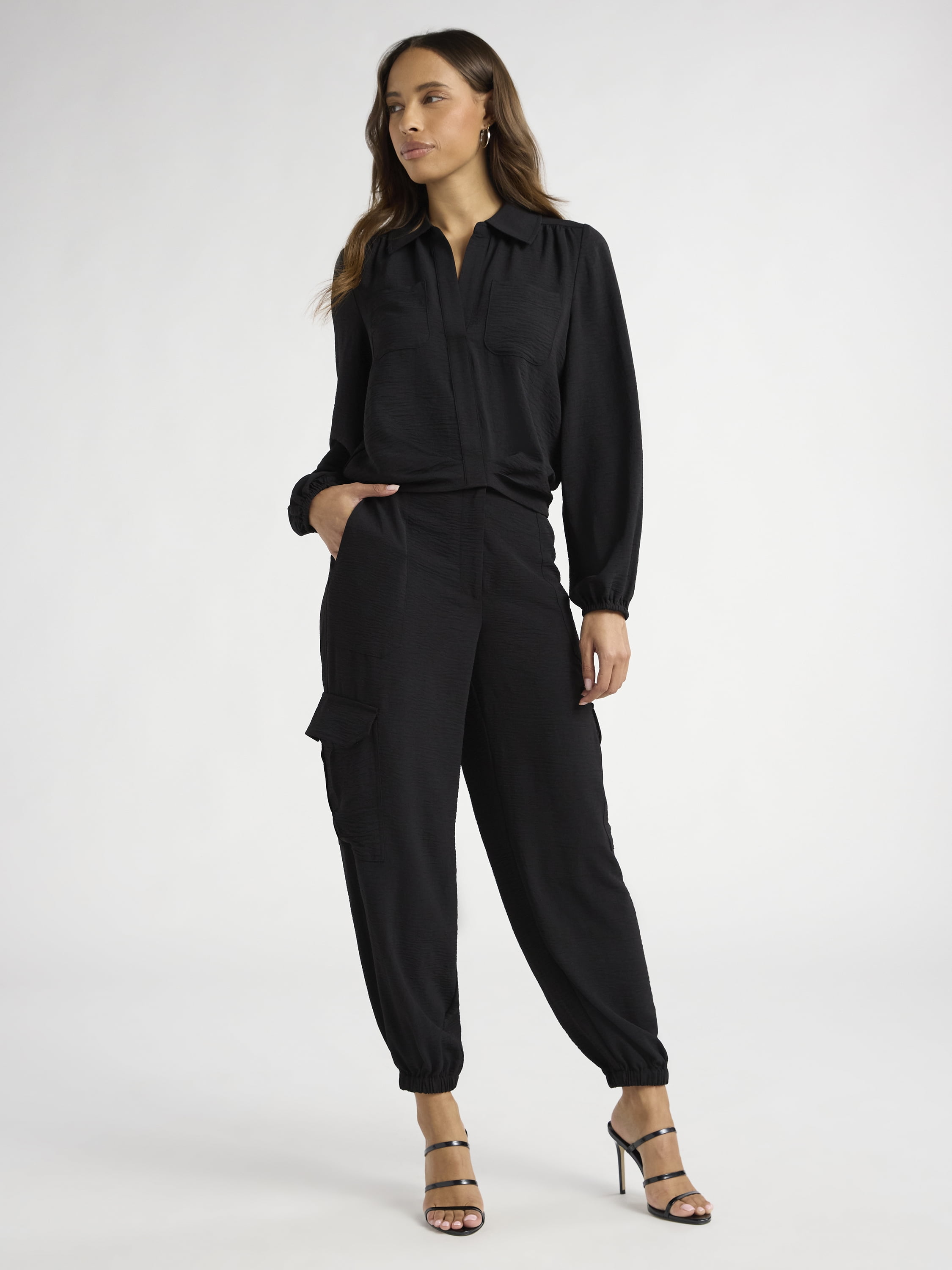 Sofia Jeans Women's and Women's Plus Utility Blouse with Long Sleeves, Sizes XS-4X