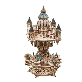 534PCS Castle in the Sky 3D Wooden Puzzle Music Box Kit, Fantasy Castle Assembly Building Set With Wind Up Melody Display Decor For Collectors