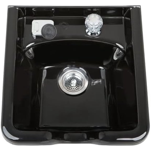 5350 Professional Salon Shampoo Bowl - Durable ABS Plastic with562 Single-Handle Faucet, Stain-Resistant, Includes Spray Hose & Installation Hardware, 19"x18.75"x9", Black, PIB-5350