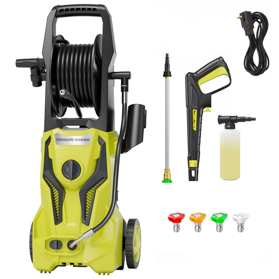5350PSI MAX 4.0GPM Electric Pressure Washer, Retractable Hose Reel, Efficient Dirt Removal, Multi-Surface Cleaning, with GFCI Protection, 500ML Foam Cannon, Total Stop System for Car, Home Cleaning