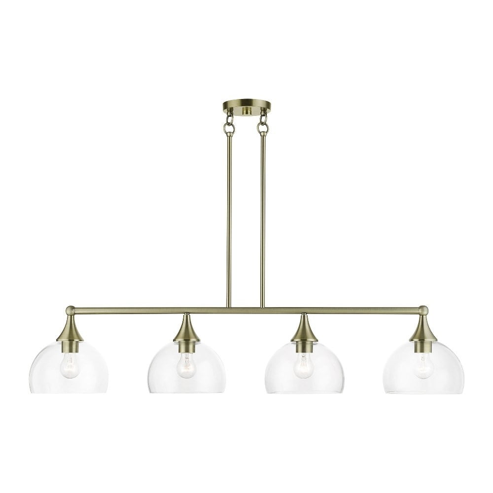Antique Brass 4-Light Linear Chandelier with Clear Glass Shades