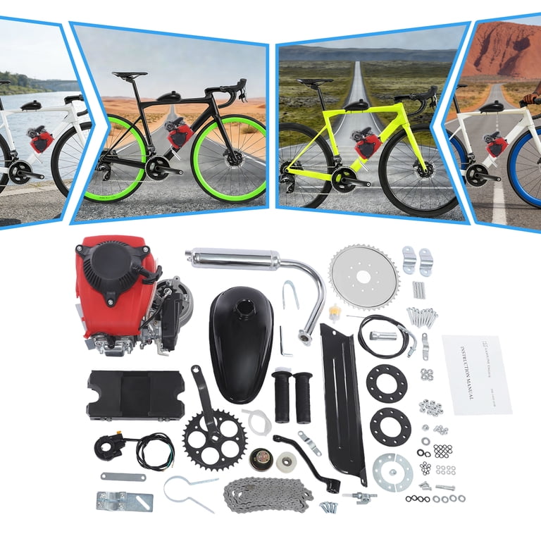 4-stroke bicycle engine kit with electric start 100CC Motor 3.5Hp Hand Gas Motorized Motor Bike Modified Air Cooling System for Large Triangular Empty Frames : Automotive The low fuel consumption engine is very energy efficient and economical 100CC Motorized Bicycle Kit Bike