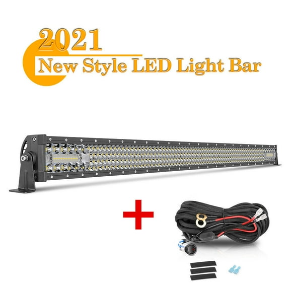53Inch Curved LED Light Bar Quad Tri-Row Spot Flood Offroad Driving Lamp+Wiring