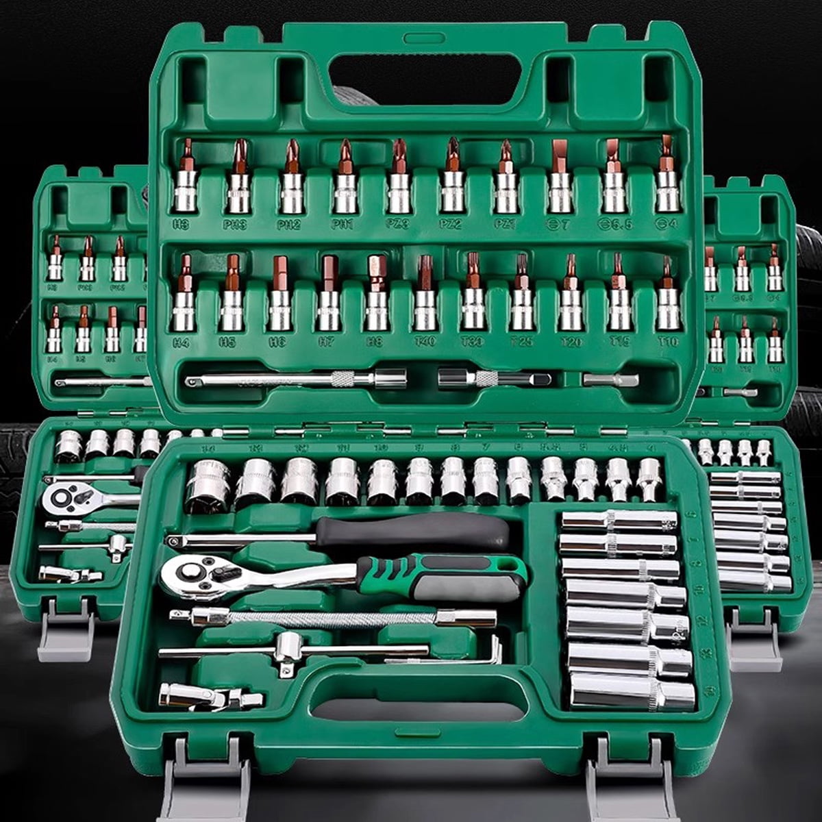 53PCS 1/4 Inch Ratcheting Wrench Set,SAE and Metric Hex Bit Socket Set, Ratchet Wrench Set with S2 & CR-V Sockets,Set For Automotive Repair And Home Use.