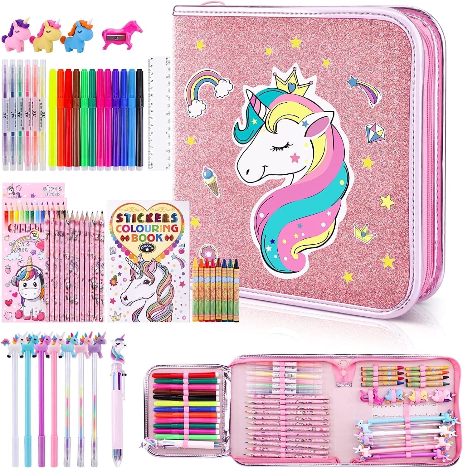 53PCS Fruit Scented Markers Set - Art Coloring Drawing Kits with Unicorn Pencil Case, Art Supplies,Stationary Set Pencil,Crayon&Markers Stuff,Birthday Gifts Toys