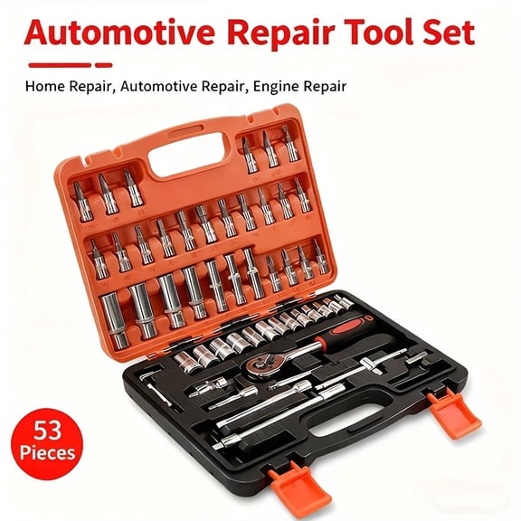 "53PCS Professional Automotive Master Tool Kit - Ratchet Wrench, Assorted Screwdrivers - Compact Portable All-In-One for Car/Bike/Motorcycle Maintenance (Battery-Free)"
