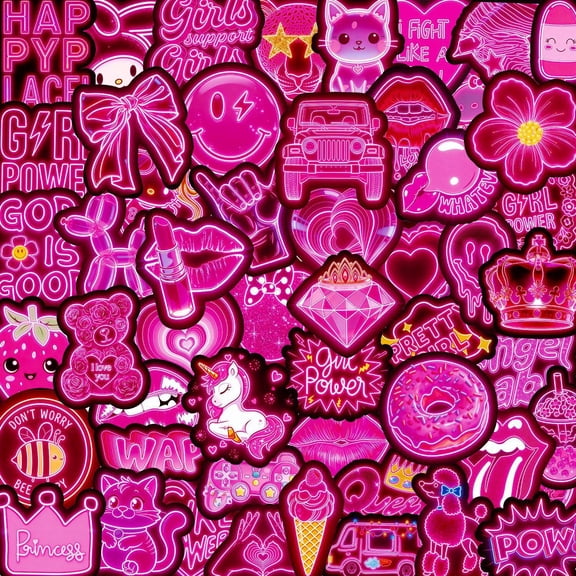 53PCS Y2K Pink Aesthetic Sticker Packs, Waterproof Neon Coquette Cute Sticker Packs for Skateboard, Luggage, Planner Supplies & Scrapbooking (Mobile Phone Accessories)