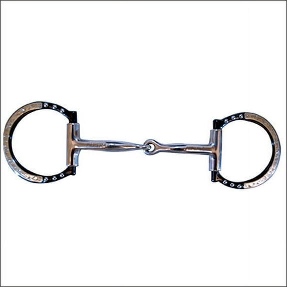 53PT Hilason Black Satin Finish Trims & Dots Western Dee Ring Snaffle Horse Bit