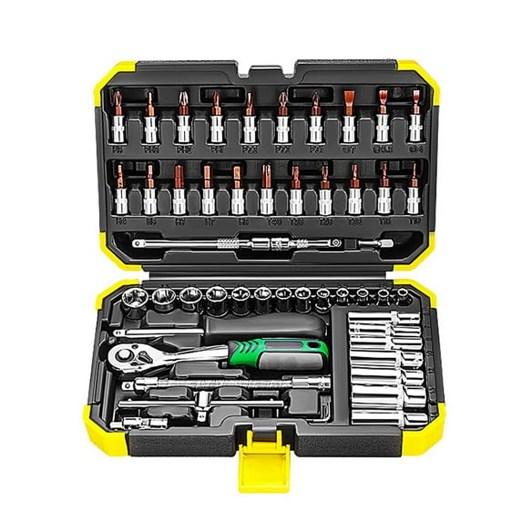 53Pcs 1/4 Inches Ratcheting Sockets Wrenches Extension Bar Set for Automotive Repairs and Home Projects