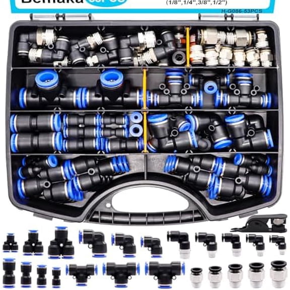 53Pcs Quick Connect Air Hose Fittings Kit, Push To Connect Fitting 1/8" 1/4" 3/8" 1/2" Air Line Quick Connect Fittings with NPT Thread, Quick Release Pneumatic Fitting Connectors Kit$$Plumbing & HVAC