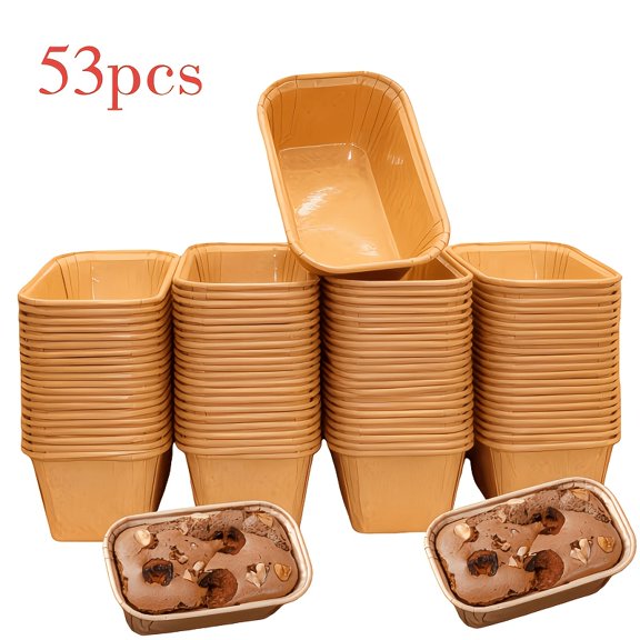 53Pcs Rectangular Baking Cups, 4.3"x1.5" Oil-Proof Bread Tins, Food Grade Leak-Resistant Dessert Molds for Hot Dog Buns, Cupcakes, Stackable Baking Liners for Toaster Oven & Air Fryer,A