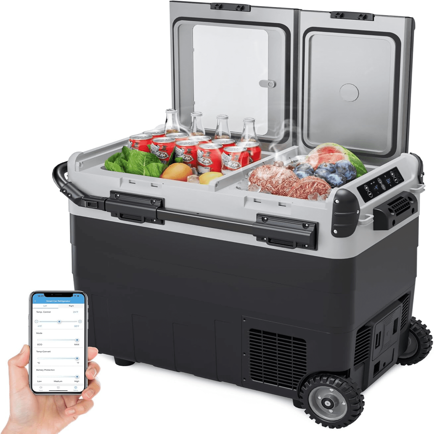 53QT Car Refrigerator,12V Portable Freezer fridge,-4℉-68℉,Bluetooth Controlled Refrigerator on Wheels for Camping,Truck, RV,Travel,Fishing