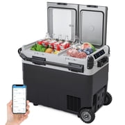 53QT Dual Zone Car Refrigerator with Wheels, 12V Portable Fridge Freezer for Car,4 -68 , App Control, Fast Cooling, Auto Cooler for SUV Camping, Truck, RV, Travel, Road Trip