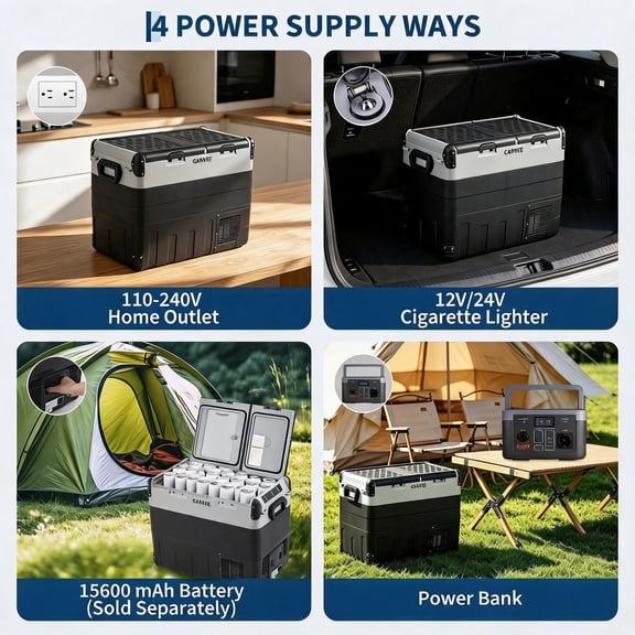 53QT Dual Zone Portable Car Refrigerator and Freezer, 12V Compressor Cooler, APP Control, -4F to 68F Adjustable Temperature, Battery Compatible, for Camping, RV, Truck, Home Use