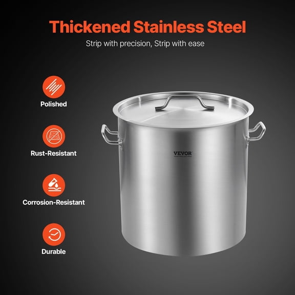 53QT Stainless Steel Stock Pot with Lid - Multi-Purpose Cooking Pot for Soup, Stew, Pasta, Canning - Heat-Resistant Handles