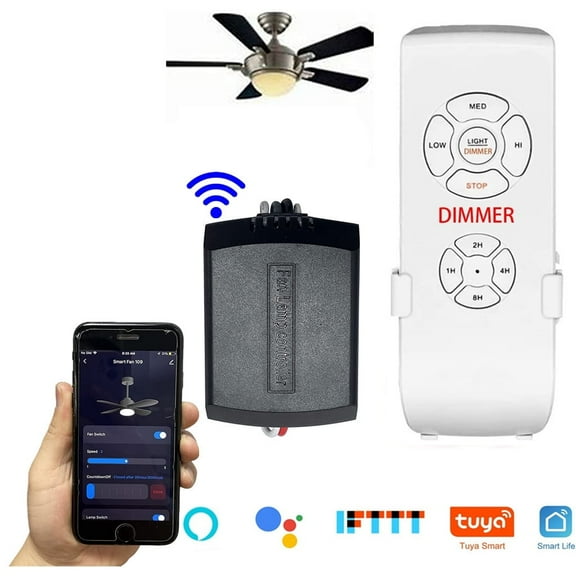 Nexete Smart Wi-Fi Ceiling Fan Remote Control Kit, 3 Fan Speed & Light Dimmer,Compatible with Alexa & Google Home Smart Life APP