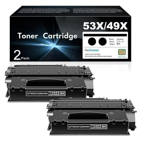 53X Q7553X Toner Cartridge 2-Pack, High Yield Black Toner Replacement for HP 53X/49X/Q5949X, Compatible with HP LaserJet P2014/P2015/M2727 Series Printers