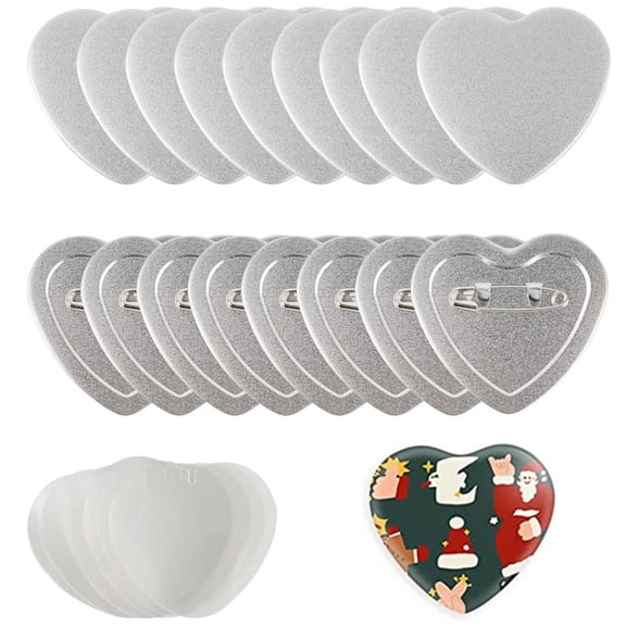 53X57.5MM Heart-Shaped Blank Badge Button Parts 100PCS, DIY Badges Set Metal Button Maker Parts ,Beginner-Friendly