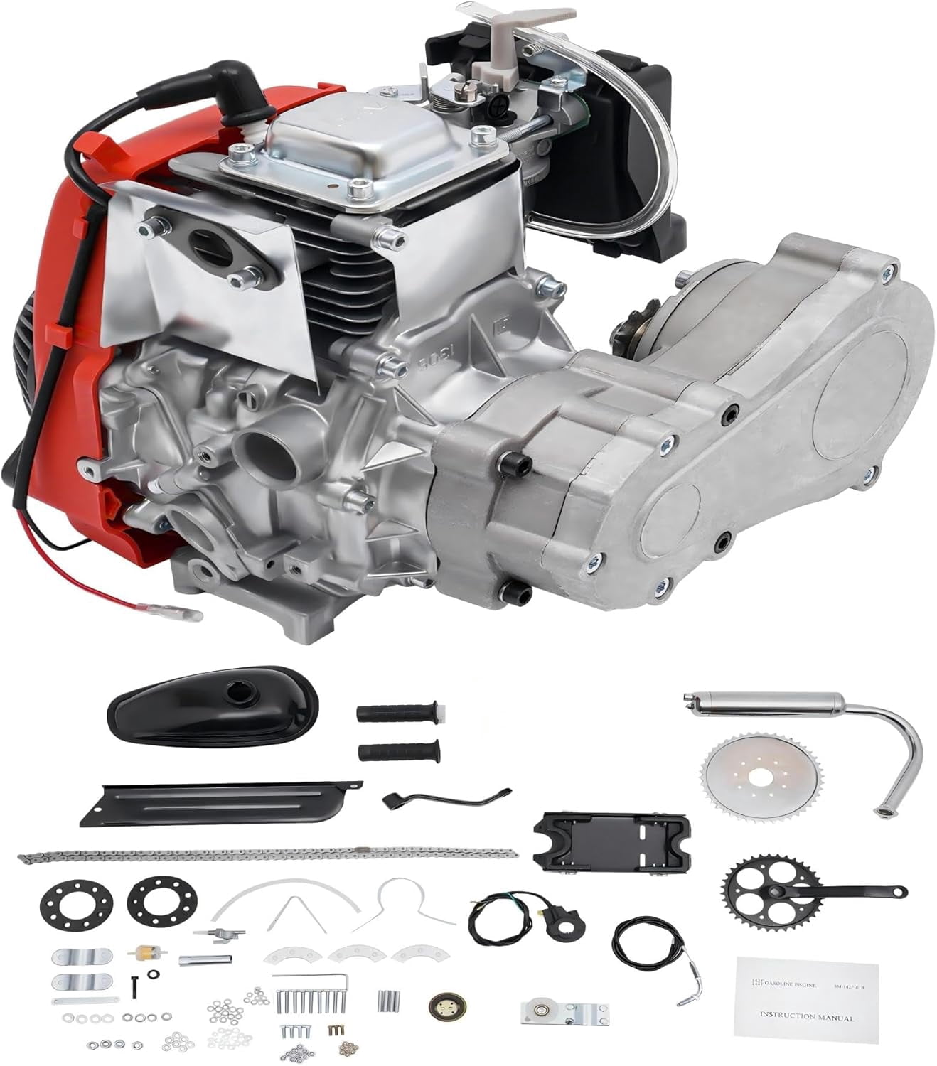 53cc Bicycle Engine Kit, 4 Stroke Chain Scooter Bicycle Gas Motorized Gasoline Engine Motor Kit, Single Cylinder Engine, Hand-Pull Start, Forced Air Cooling, for Adult Bikes, Mountain Bikes