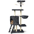 thumbnail image 1 of 53in Cat Tree, Multi-Level Cat Tower with Sisal Scratching Posts, Climbing Ladder, Hanging Toys, Condo & Hammock, Durable Pet House Furniture for Indoor Kittens, Gray, 1 of 8