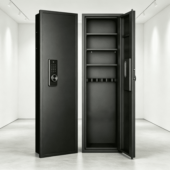 53in Hidden Wall Gun Safe, Fingerprint Touch Panel In Wall Safe with Digital Keypad Lock and Adjustable Shelves, Rifle Storage Cabinet for Firearms Accessories Documents Jewelry Valuables