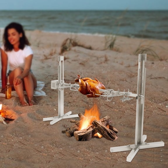 53in Large BBQ Spit Roaster Stand Outdoor Grill Tool Motor Cooking Stainless Steel Delicious Pig Lamb Chicken 50-70KGF.CM