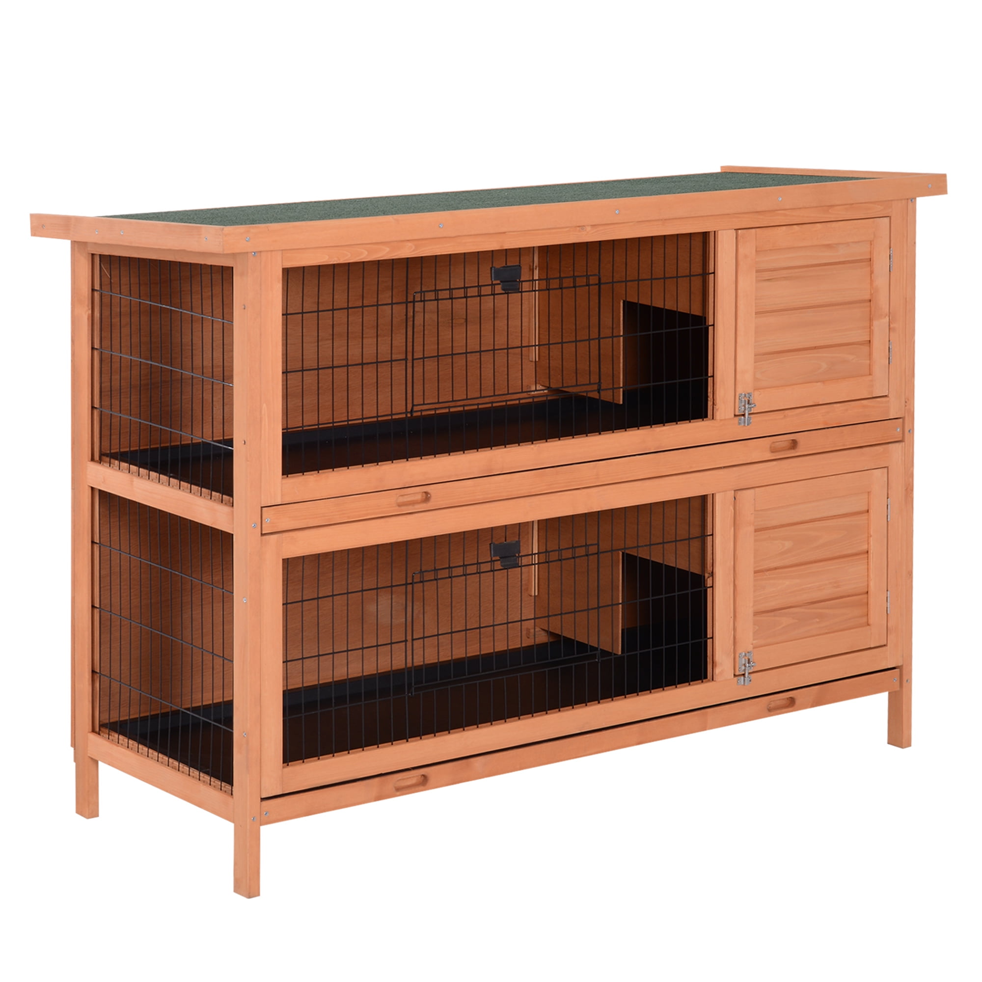 54" 2-Story Large Rabbit Hutch Bunny Cage Wooden Pet House Small Animal Habitat with Lockable Doors, No Leak Tray and waterproof Roof for Outdoor/Indoor